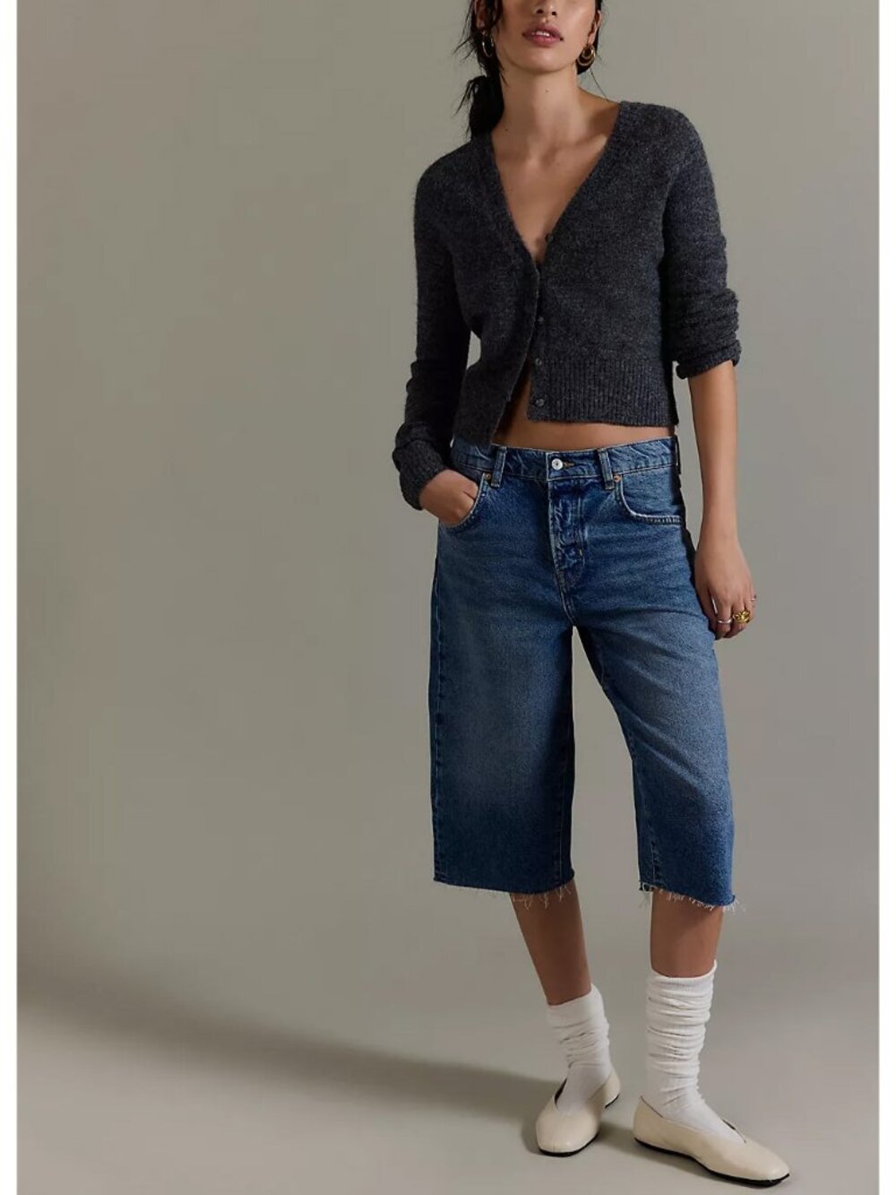 🆕 FREE PEOPLE School Girl SoftSpun Cardi / Charcoal Heather - Picture 1 of 13